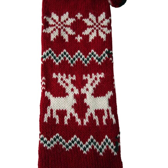 Vintage Christmas Knit Stocking With Reindeer Trees & Pom-Pom 24"x5.5" Festive R - Picture 10 of 12